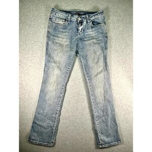 One Tuff Babe Jeans Womens 5/6 Blue Denim Ramie Stretch Medium Wash Whiskers